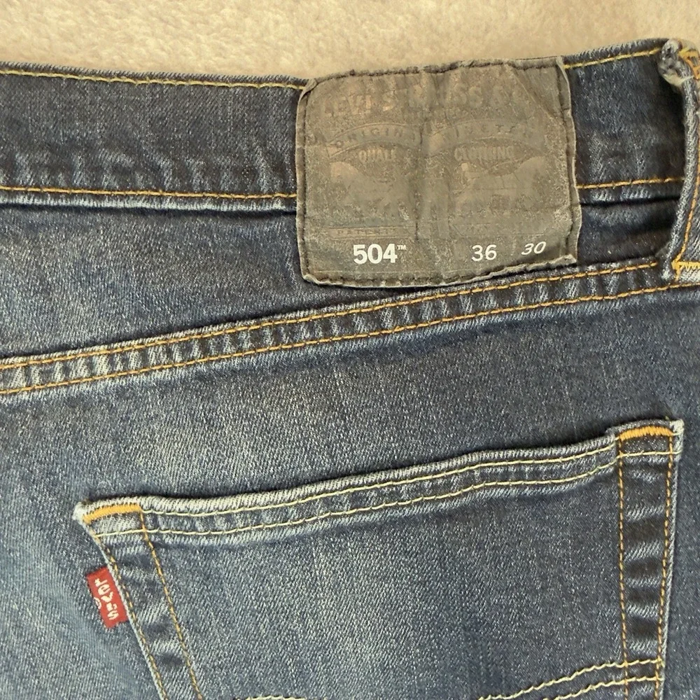 Levis 504 Jeans Mens 36x30 Blue Straight Leg Mid Rise Stretch Dark‎ Wash